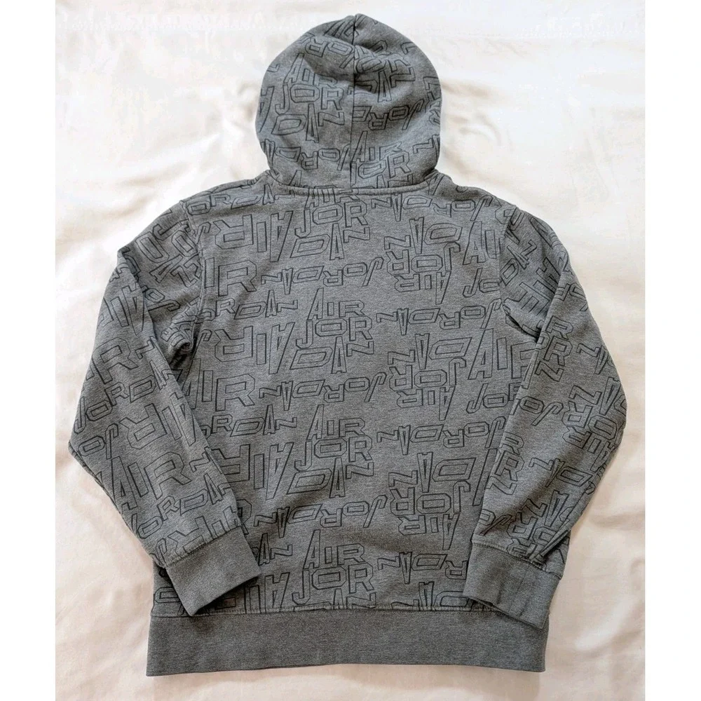 Jordan Boys Large Hoodie Grey All Over Print Gold Jumpman Logo Youth‎ 12-13